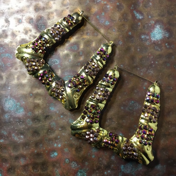 Large Iridescent Door Knocker Earrings w/Necklace - Picture 4 of 6